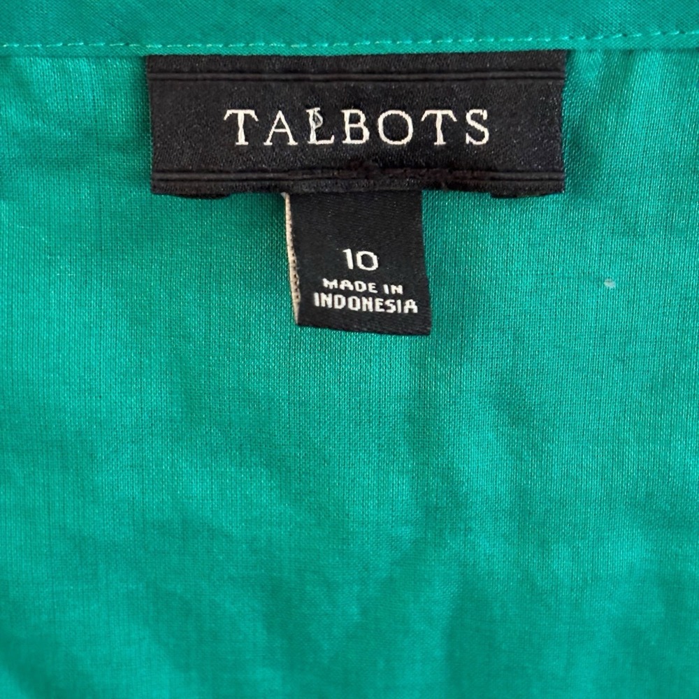 Talbots Green Sleeveless‎ Blouse Womens 10 Textured Dot Cotton Top Side Zip - Picture 3 of 7